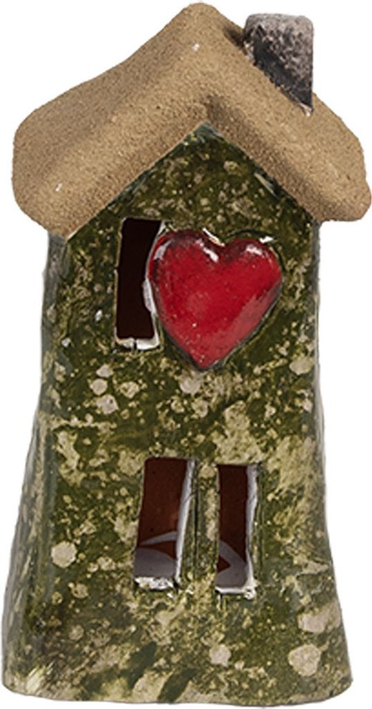 Clayre & Eef Dekorationsfigur Haus 5x5x10 cm Grün Keramik