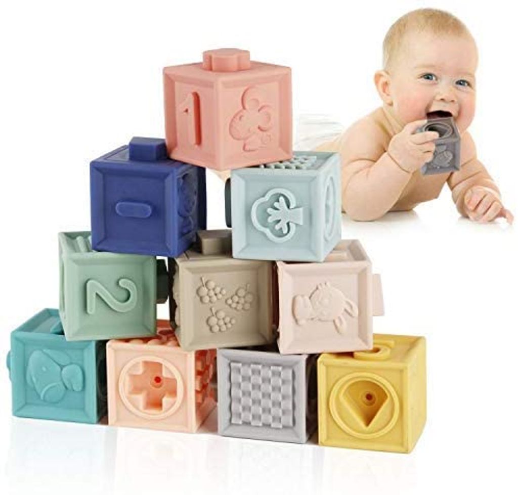 12Pcs Baby Bausteine Spielzeug Beißring Montessori-Spielzeug Baby Lernspielzeug