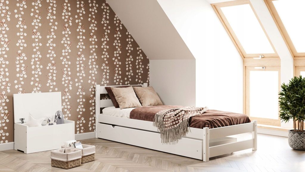 Hausbett, Meble Wróbel, Stabiles Kinderbett Zefir, 90 x 200 cm, Weiß, Holz, Kiefer