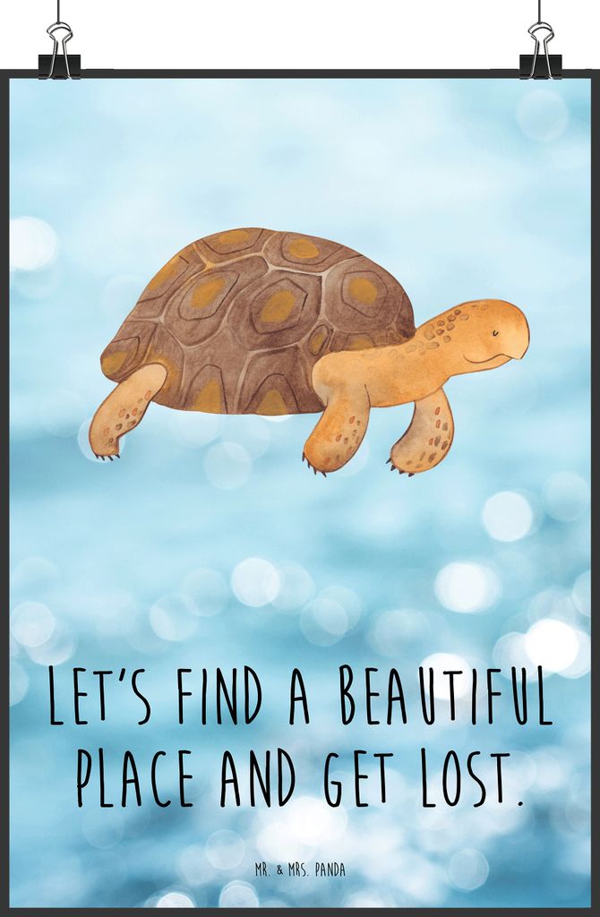 Mr. & Mrs. Panda Bild Schildkröte Marschieren DIN A0 - Oceanblue - Geschenk, Meer, Motivation, Abenteuer, wanddruck, Schildkröten, Wandbild, druc...