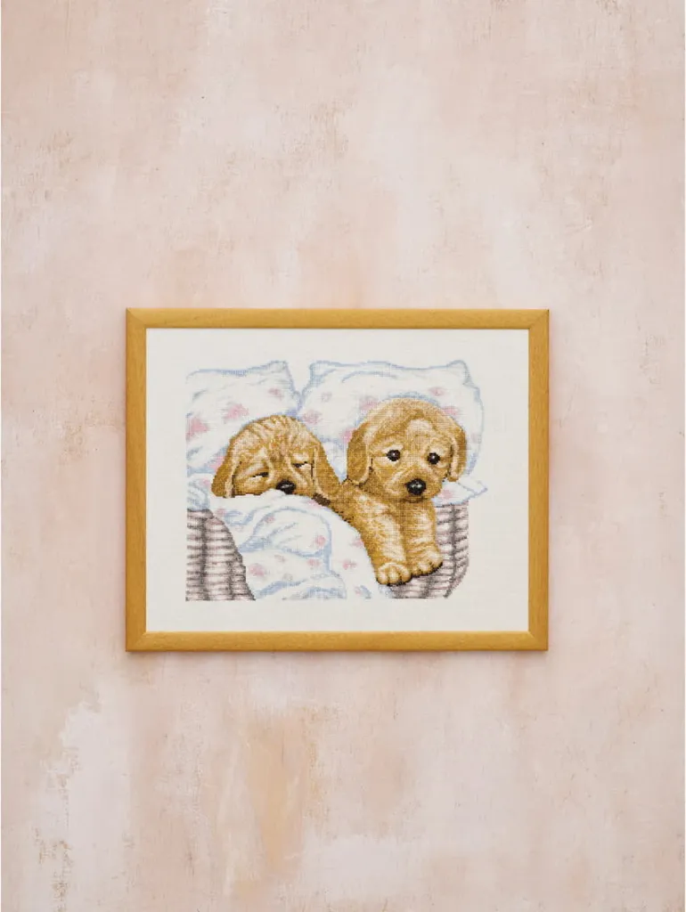 Broderie point de croix compté Chiots 43x34cm - Kit complet Permin