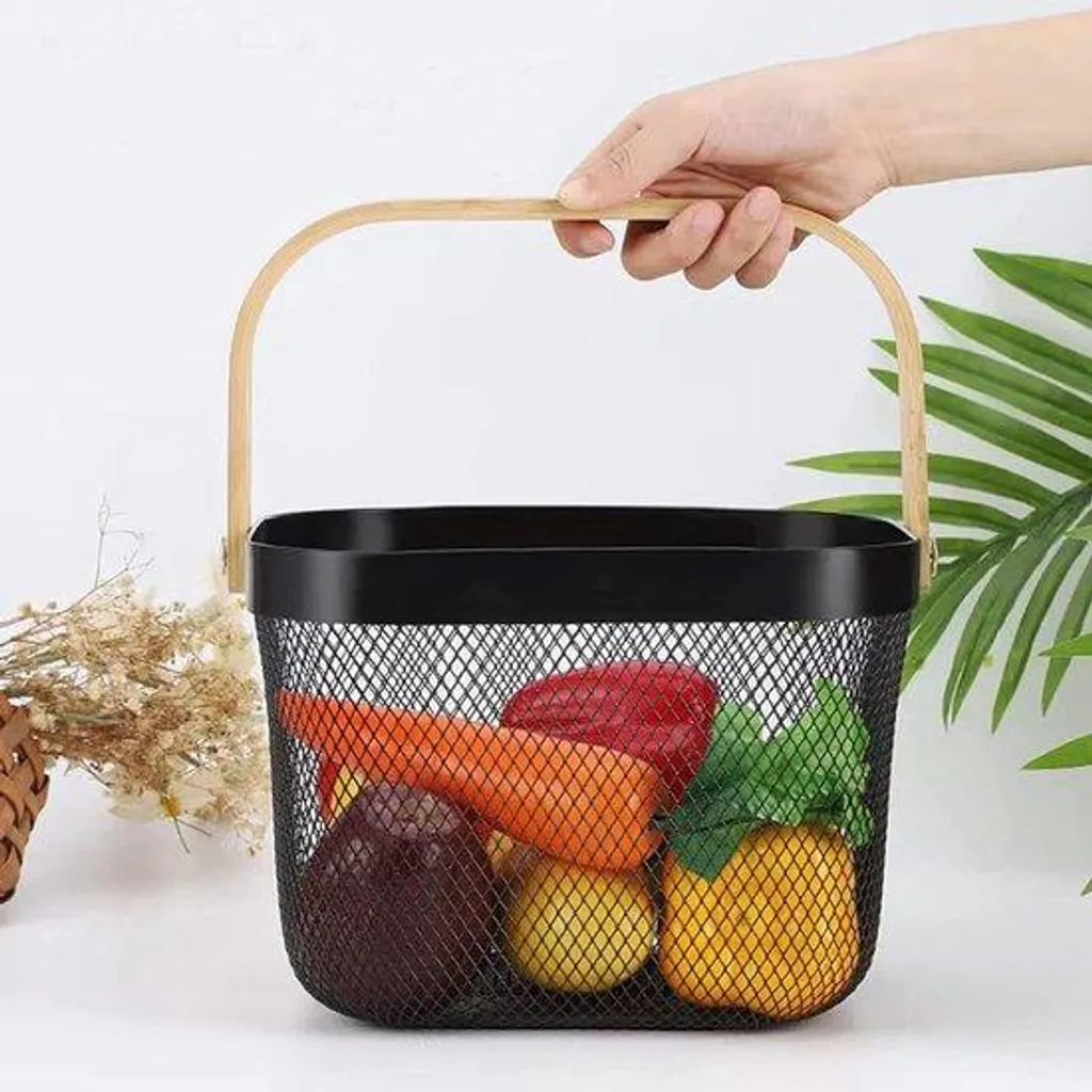 Étagère métallique noire antirouille avec anse bois ergonomique