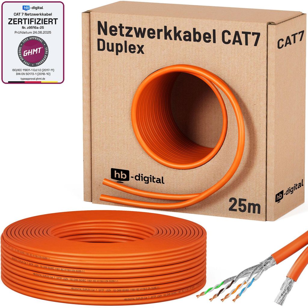 hb-digital CAT 7 Verlegekabel Duplex 25m Installationskabel Produktbild 