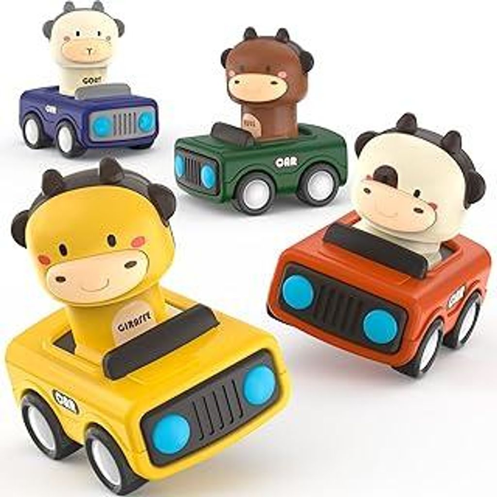 MOONTOY Auto Spielzeug ab 1 Jahr Jungen und Mädchen,4 Stück Spielzeugauto Baby-Tier-Rennwagen,Press-and-Go Spielfahrzeug Set für Kleinkinder 10 ...