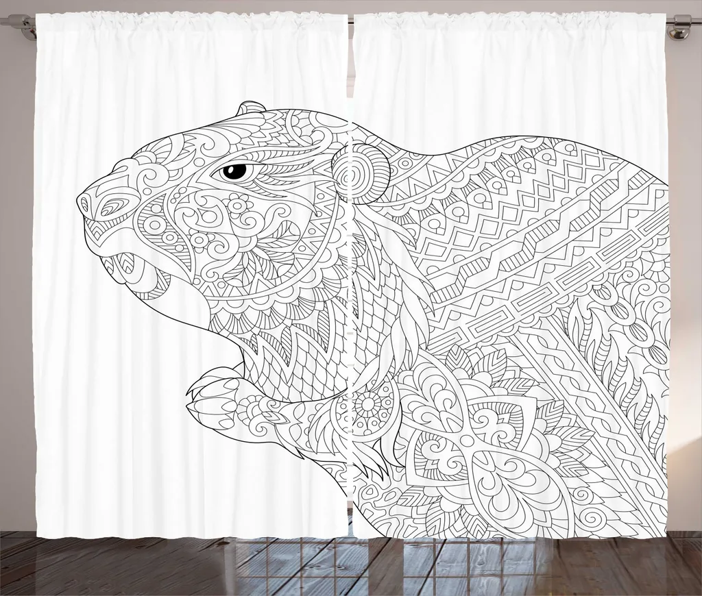 Rideaux universels à boucles motif Zentangle gris et blanc 280x225cm