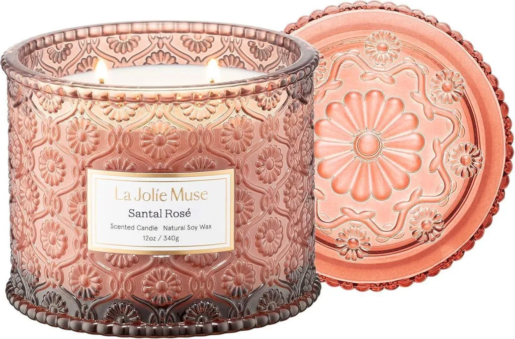 Bougie bois de santal rose sans fumée noire 2 mèches cire de soja 340g