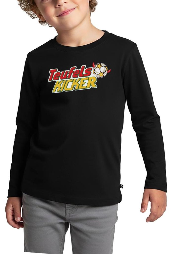 Spreadshirt Teufelskicker Logo Mit Fußball Kinder Premium Langarmshirt, 110/116 (4 Jahre), Schwarz