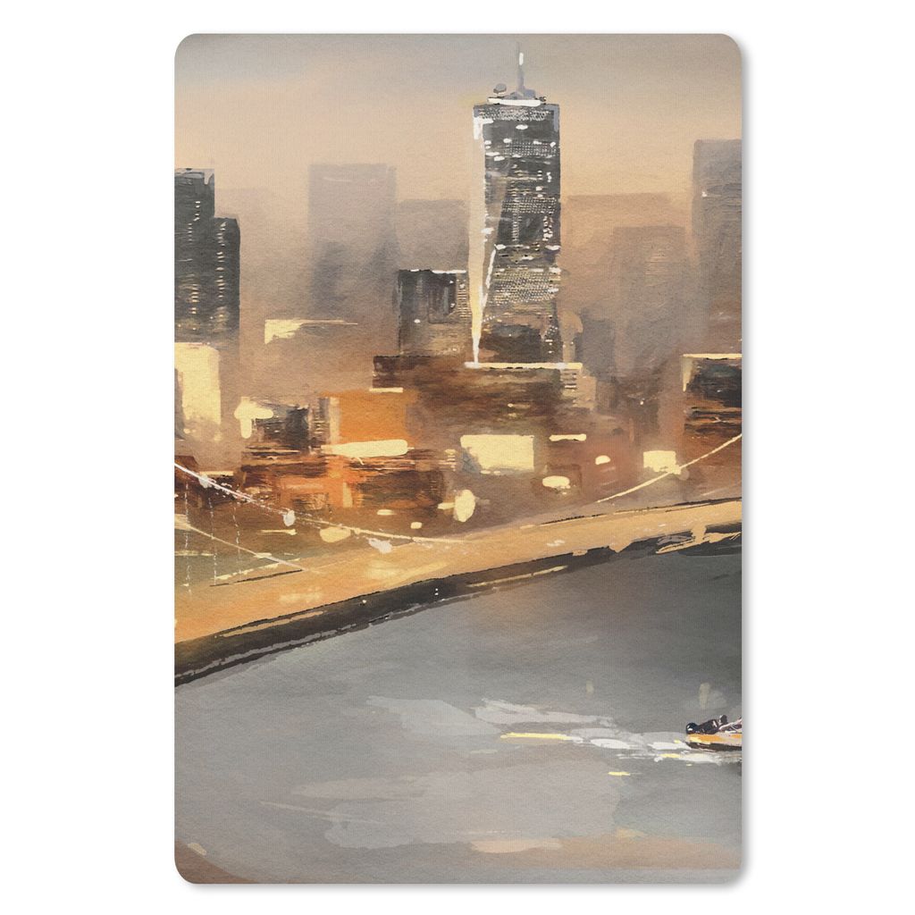 MuchoWow Mauspad Mousepad Gemälde - Öl - Skyline - Stadt - Wasser 18x27 cm - Mousepads - Maus Mat - Pad - Mausunterlage