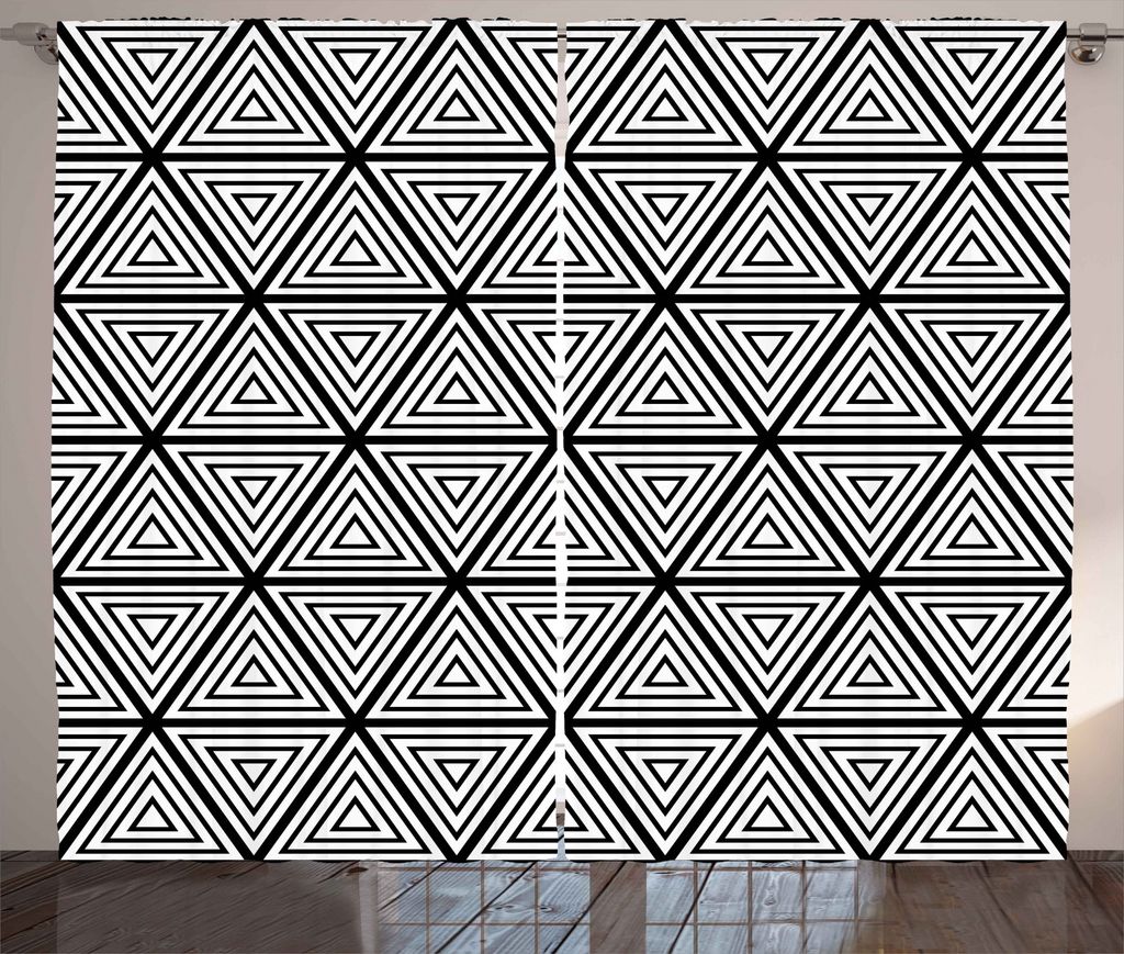 ABAKUHAUS Bohemien Rustikaler Gardine, Triangles Minimalist, Schlafzimmer Kräuselband Vorhang mit Schlaufen und Haken, 280 x 175 cm, Weiß Schwarz