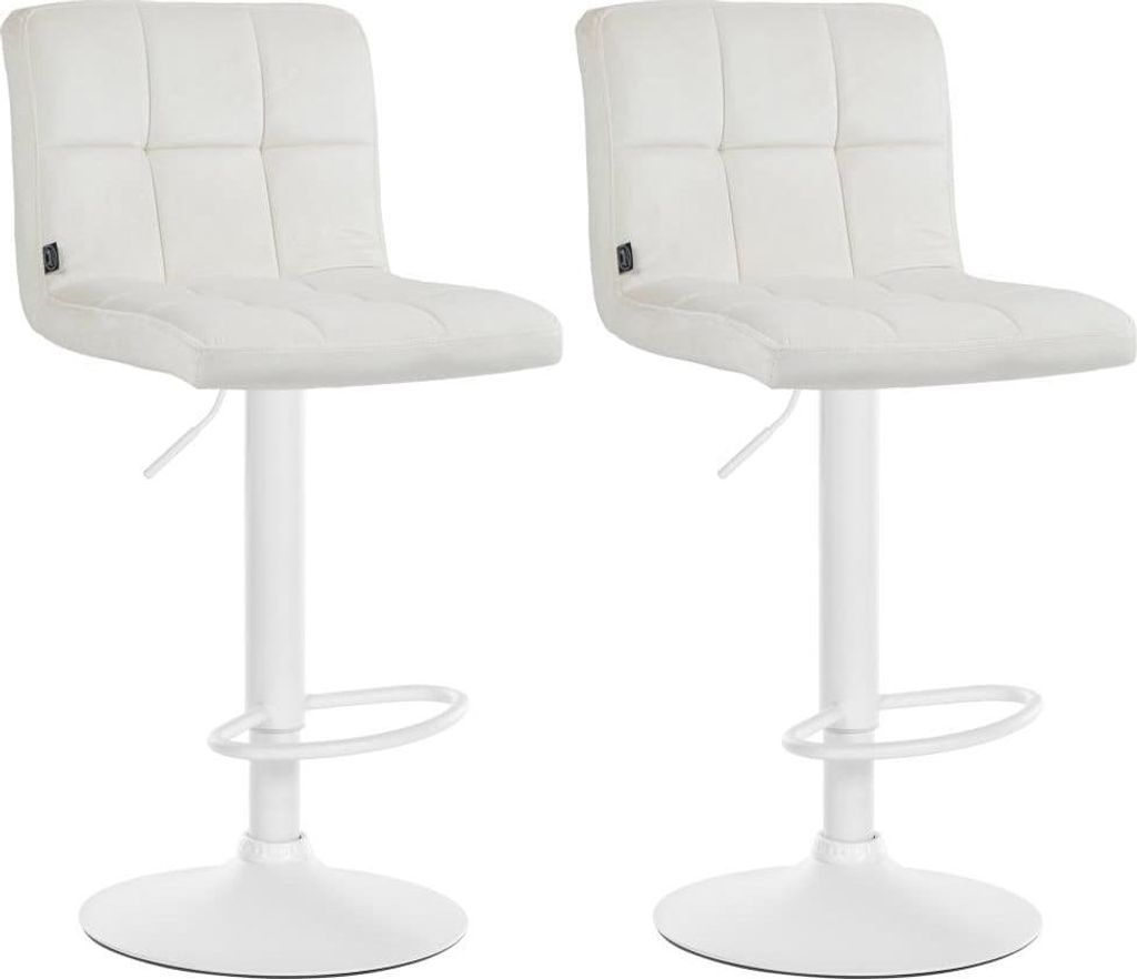 2-teiliges Set aus Samt-Barhockern – Hocker – Höhenverstellbar & 360° drehbar | Farbe: Creme | Grundfarbe: weiß