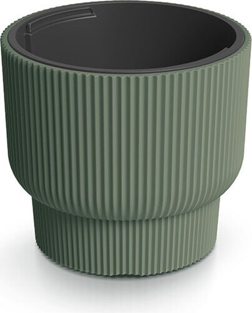 A studio shot of a green plant pot.