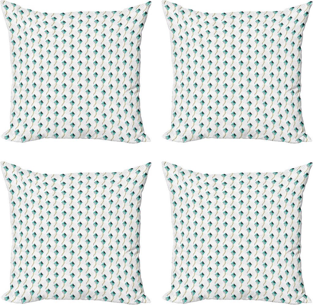 ABAKUHAUS Kites Kissenbezug Set (4 Stück), Geometrische Triangles Kreise, Moderner Doppelseitiger Digitaldruck, 45 cm x 45 cm, Türkis-Schwarz-Gelb