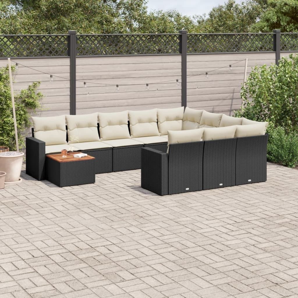 Design 11-tlg. Garten-Sofagarnitur mit Kissen Schwarz Poly Rattan, Gartenmöbel-Sets 2024 Neu