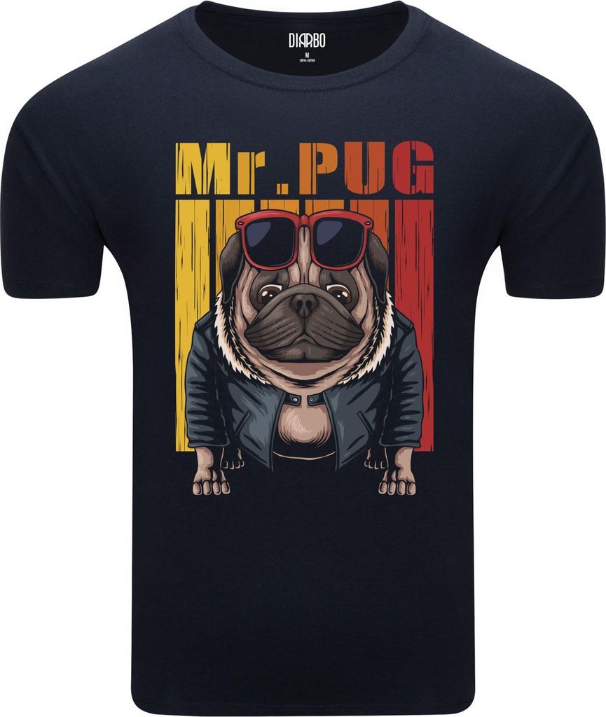 Diarbo Herren T-Shirt mit Lustiger Druck Herr Mops Dunkelblau Gr.XL