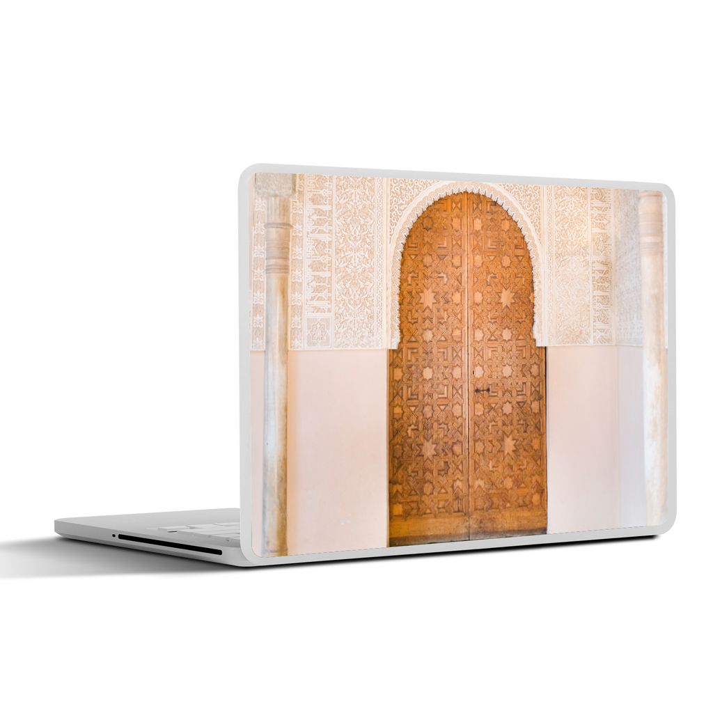 MuchoWow Laptop Aufkleber Sticker Cover Architektur - Tür - Holz - Stein 40x30 cm - Laptop Dekoration - Selbstklebend
