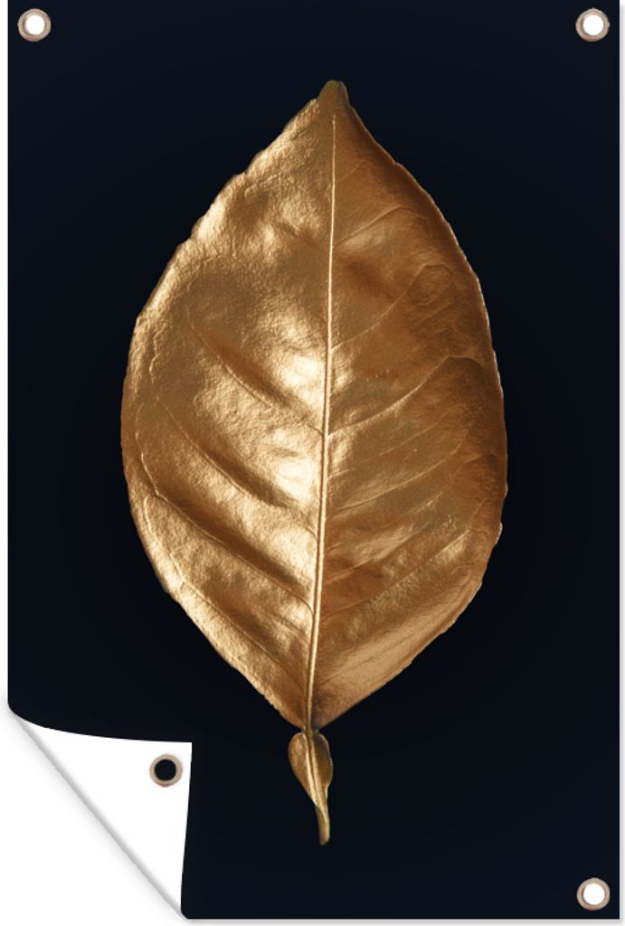 MuchoWow 60x90 cm Outdoor-Poster Gartendeko Sichtschutz Garten Poster für den Garten Blätter - Chic - Gold - Pflanzen - Schwarz