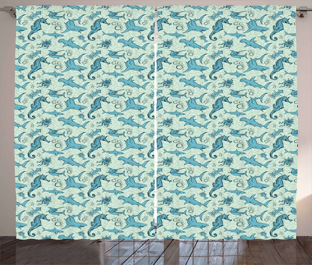 ABAKUHAUS Unterwasser- Rustikaler Vorhang, Cartoon Octopus, Wohnzimmer Universalband Gardinen mit Schlaufen und Haken, 280 x 245 cm, Mehrfarbig Blau