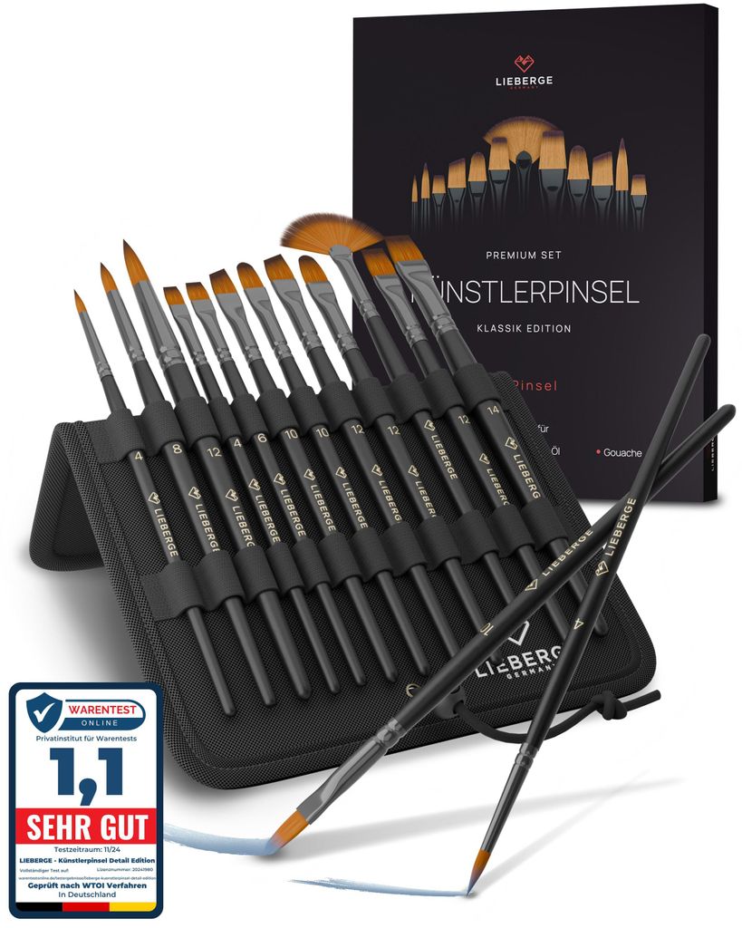 LIEBERGE Premium Pinselset Acrylfarben – 12 Pinsel ohne Produktbild 