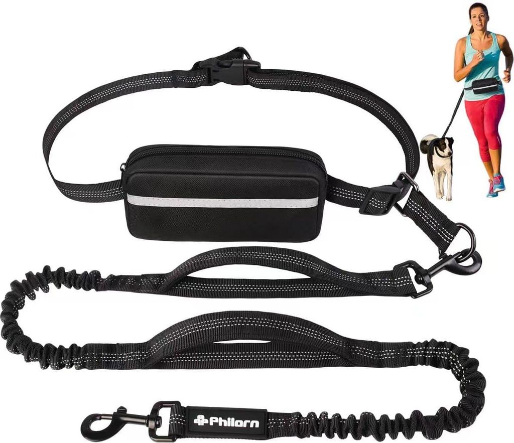 Handsfree Joggingleine für Hunde - Ideal zum Joggen, Laufen und Spazieren - Mit Doppelten Handgriffen und Reflektierenden Nähten