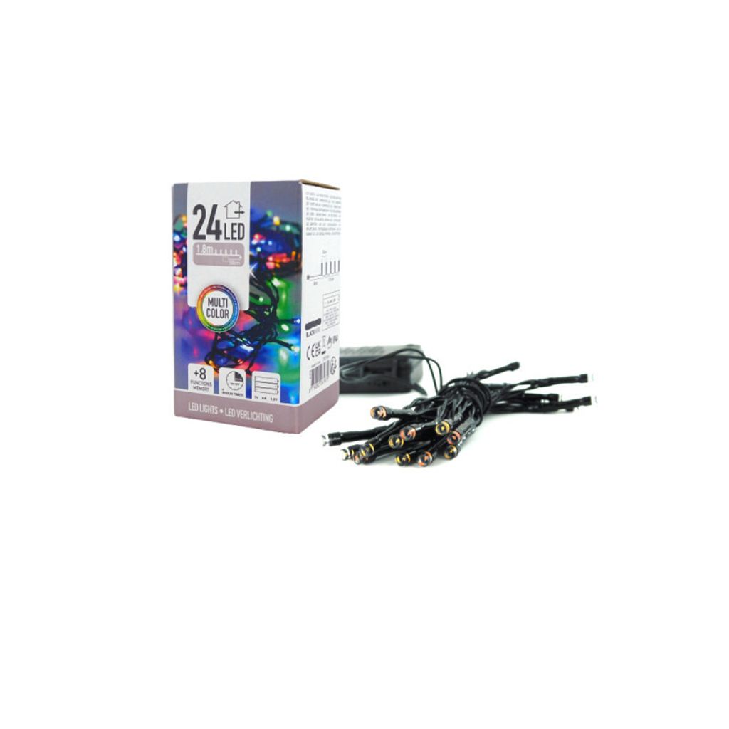 Batteriebetriebene Lichterkette 24 LEDs Mehrfarbig Mit Grünem Kabel IP44 Multif. 2,30 m