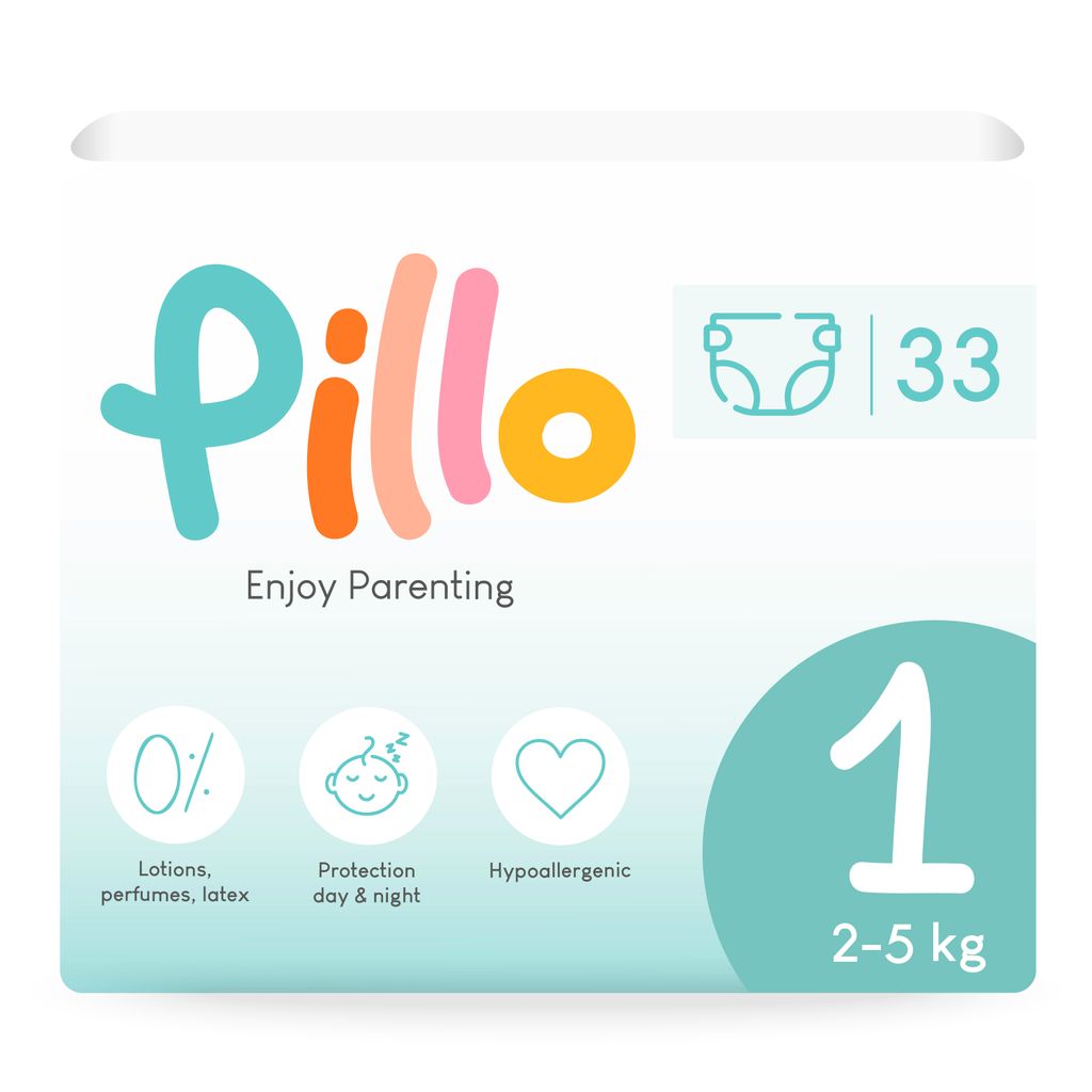 Pillo Windeln 1 - Packung mit 33 Windeln Größe 1 - New Born (2-5 kg) - Windel Neugeborene, Baby Diapers