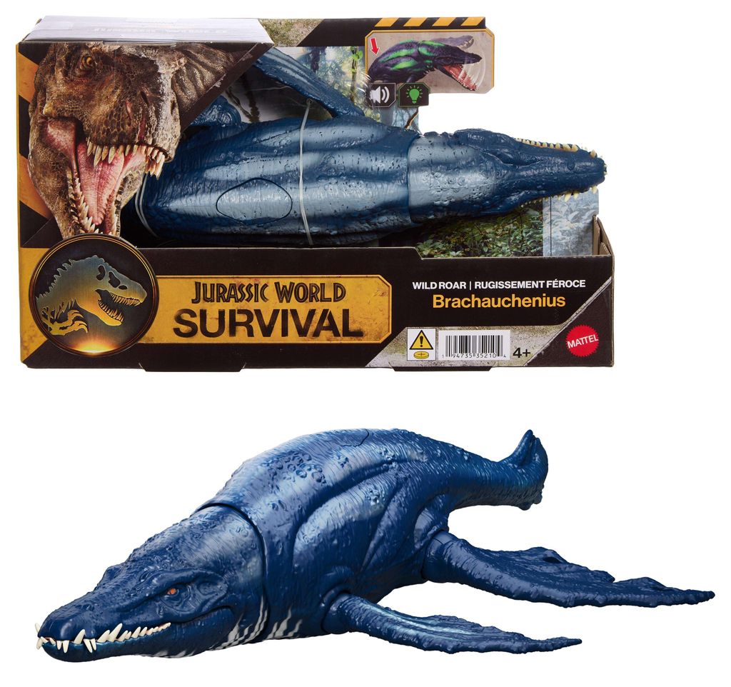 Mattel Dinosaurier Spielzeug Jurassic World Wild Roar Brachauchenius mit Licht und Sound