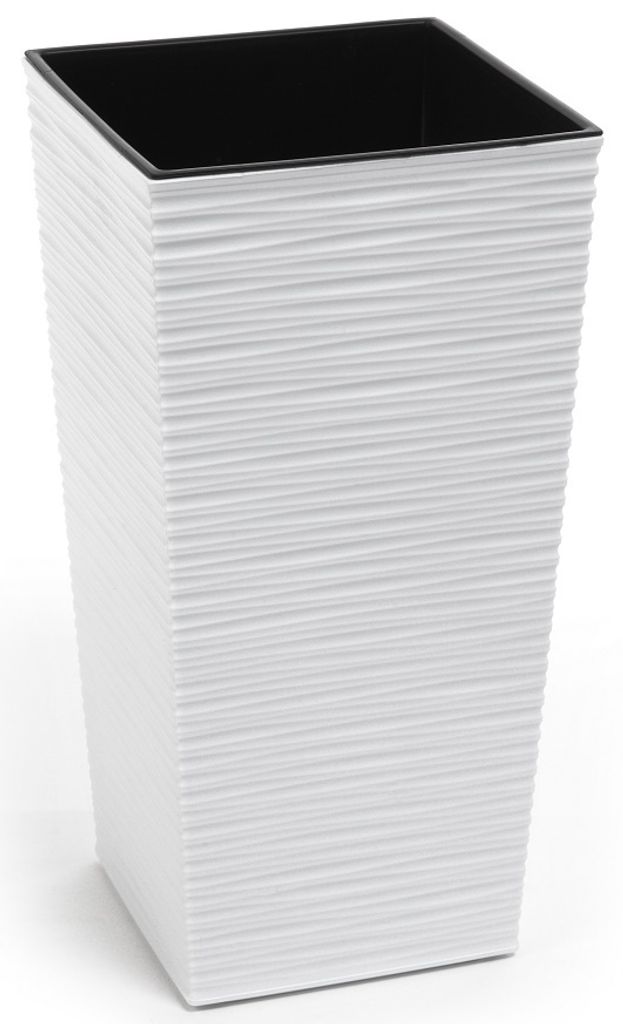 Quadratische hohe Meißel Blumentopf 19x36cm Weiß + Einsatz Produktbild 