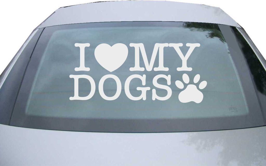Indigos UG - Aufkleber Heckscheibe & Motorklappe DE2509 - silber - 600x285 mm - I love my dogs - Auto Scheiben Fenster Heckklappe Tuning Racing JDM...