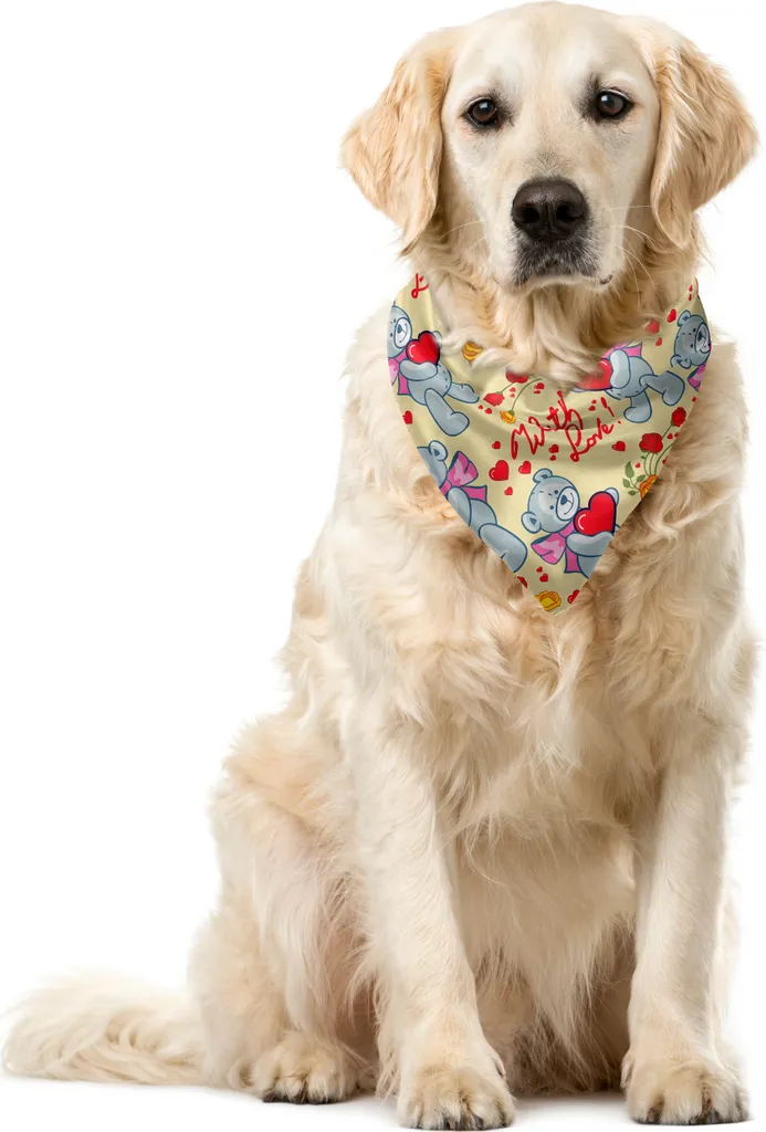 ABAKUHAUS Bandana per animali domestici San Valentino, cuori e orsi, 55x55 cm, multicolore
