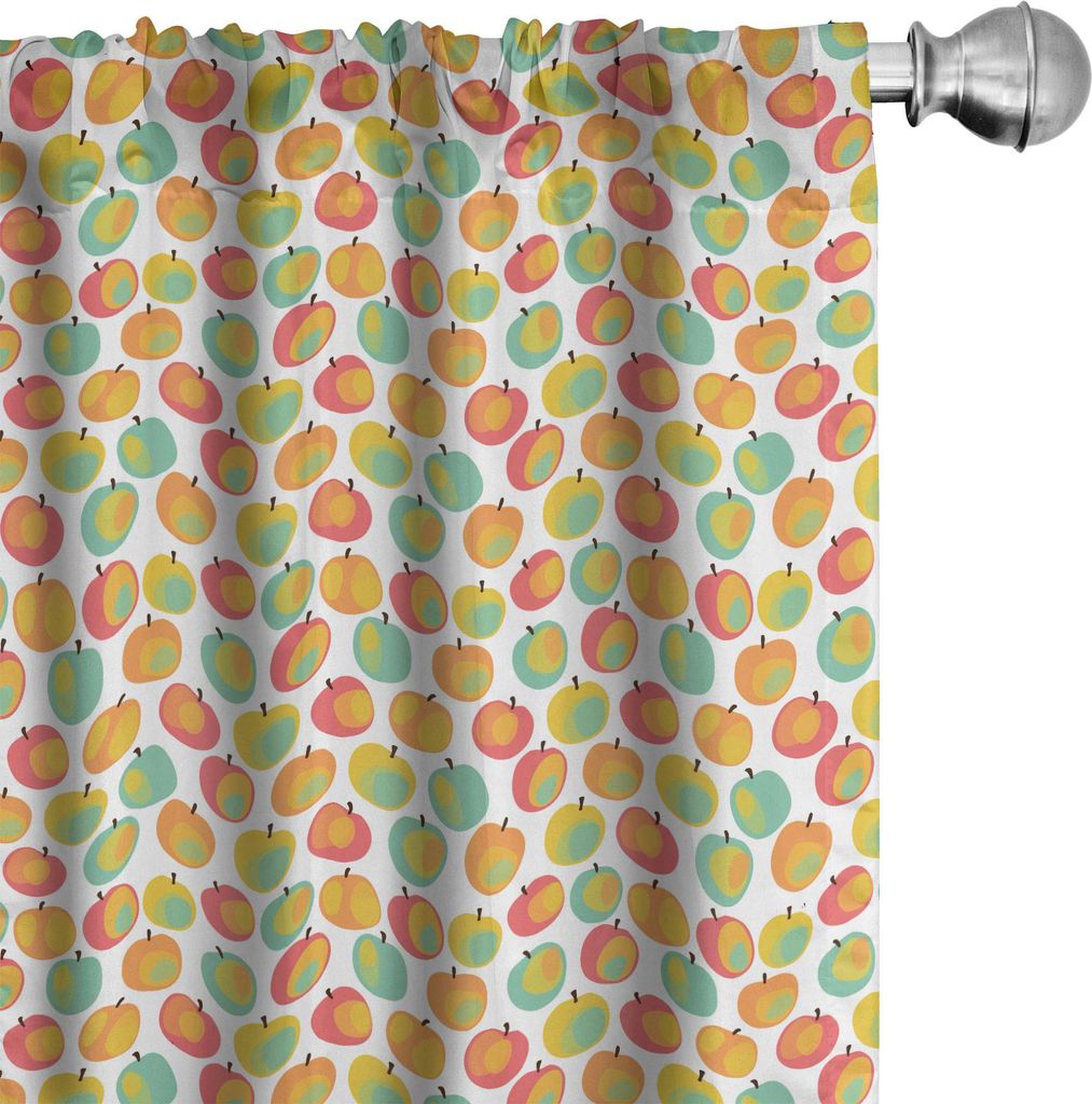 ABAKUHAUS Äpfel Vorhänge, Gardinen, Lustige Surreal Fruit Icons auf einem einfachen Hintergrund, 2 Stück 75 x 225 cm, Mehrfarbig