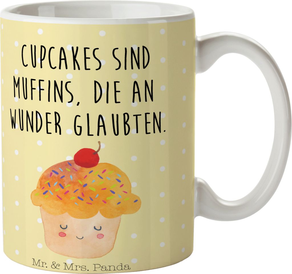 Mr. & Mrs. Panda Kaffeebecher Cupcake - Gelb Pastell - Geschenk, Lustige Sprüche, Backen, Trinkbecher, Pott, Motivation, Teetasse, Tasse, Küche D...