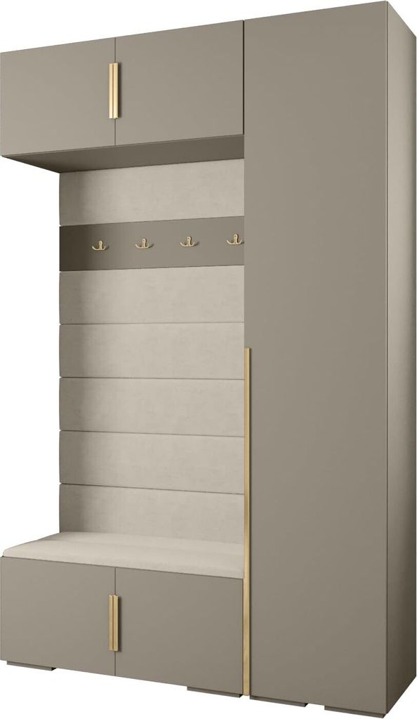 MEBLE KRYSPOL Inova 1 Möbelset Garderobe, 236,7x150x47cm - Kaschmir, Manila 02, Gold