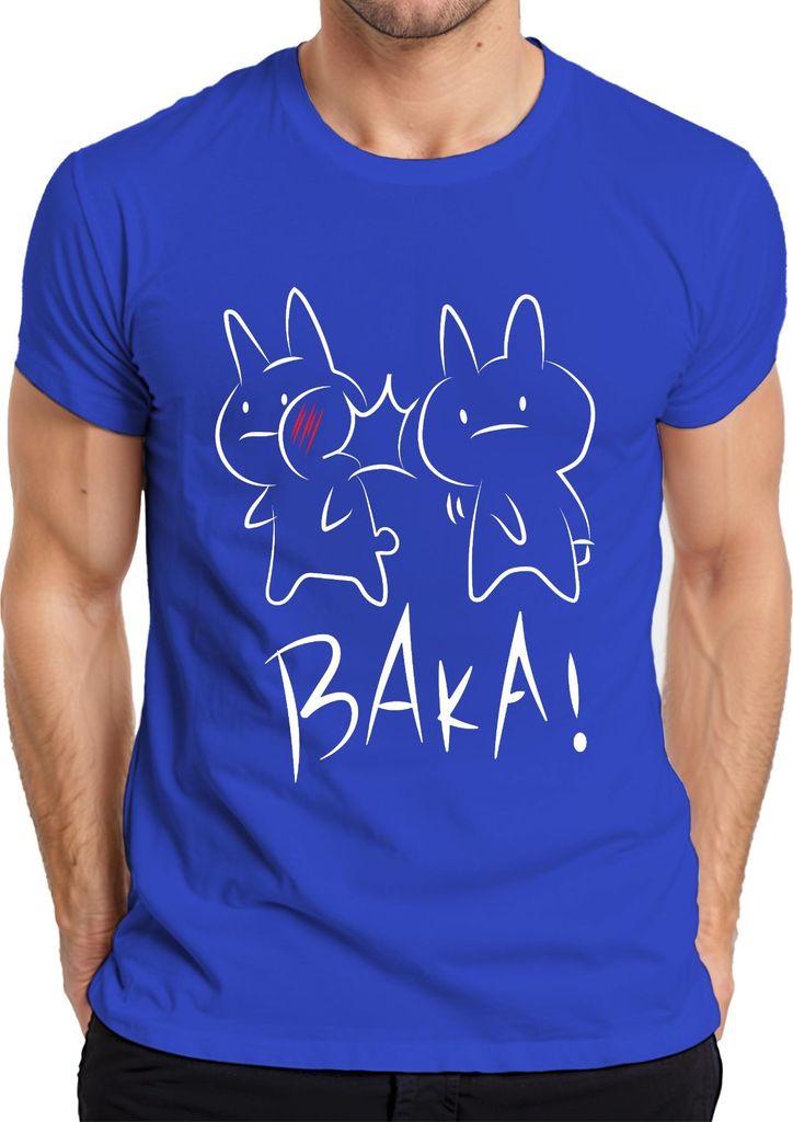BAKA! Anime Hase Ohrfeige Kawaii Otaku Manga Geschenk Niedlich Herren T-Shirt, Blau, XXL