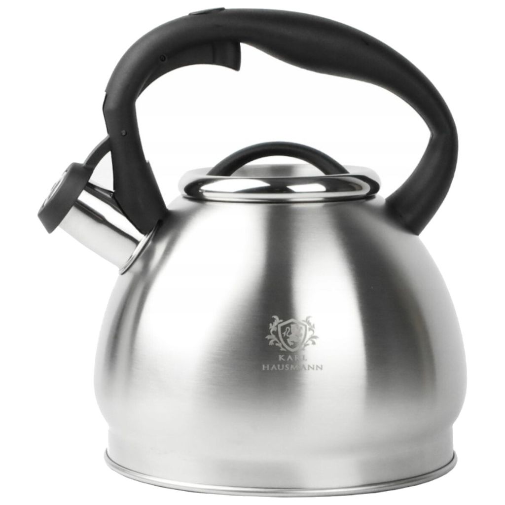 Karl Hausmann Edelstahl Flötenkessel 3 L Wasserkocher Pfeifkessel Arlette Wasserkessel für den Herd Silber