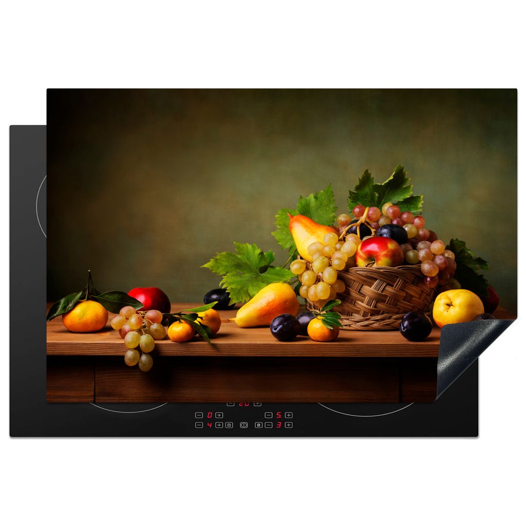KitchenYeah Herdabdeckplatte Rustikal - Korb - Obst - Stilleben , 76x51cm, Küche Deko, Glaskeramikkochfeld Herdabdeckung, Abdeckplatte fùr Koch...