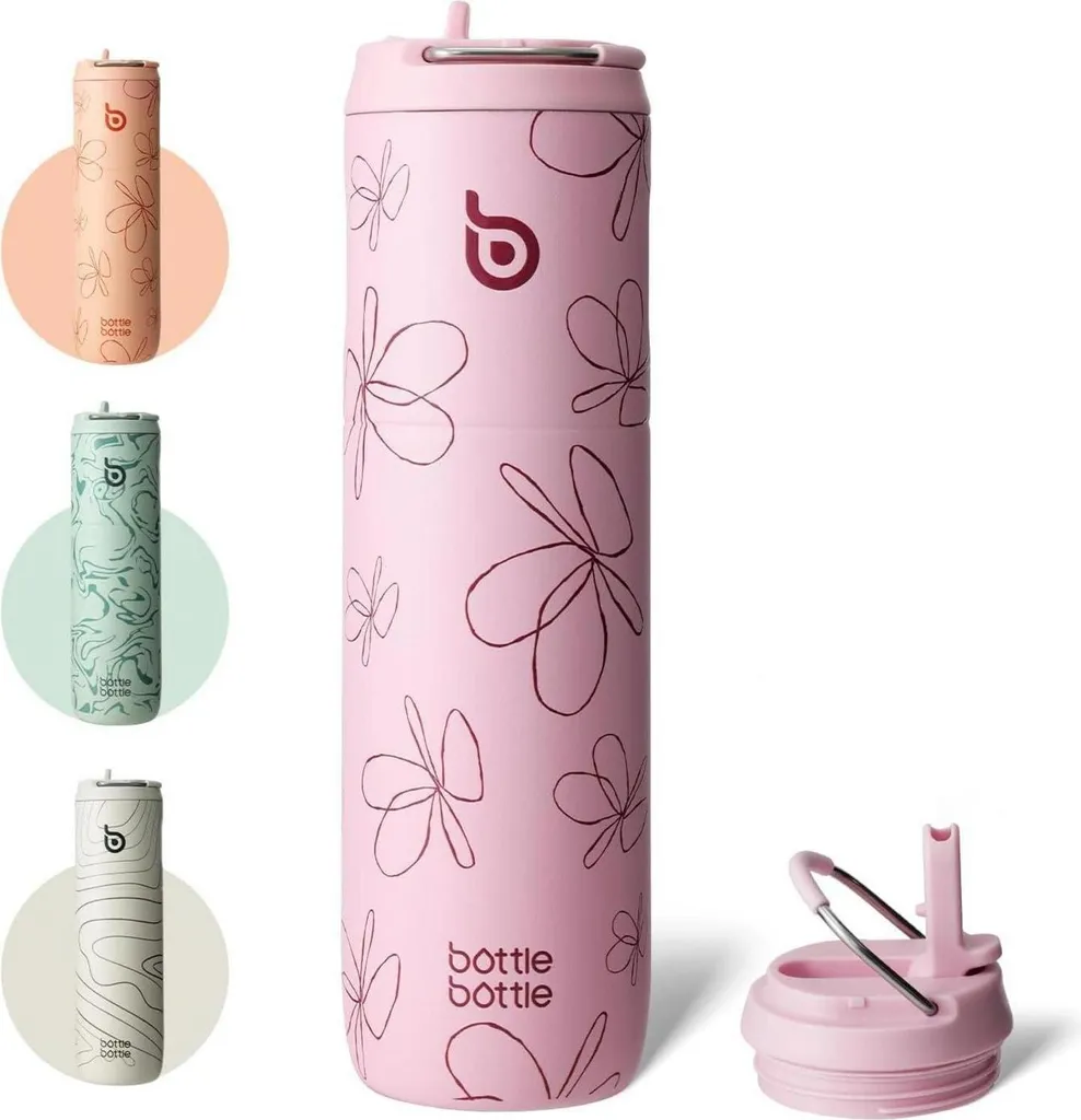 Borraccia Termica Acciaio 680ml Riutilizzabile Fiori Rosa | Zero Waste