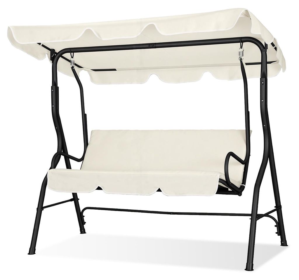Eikuavons Hollywoodschaukel 3-Sitzer Beige mit verstellbarem Sonnendach, Gartenschaukel mit Stahlrahmen für Garten Terrasse Balkon