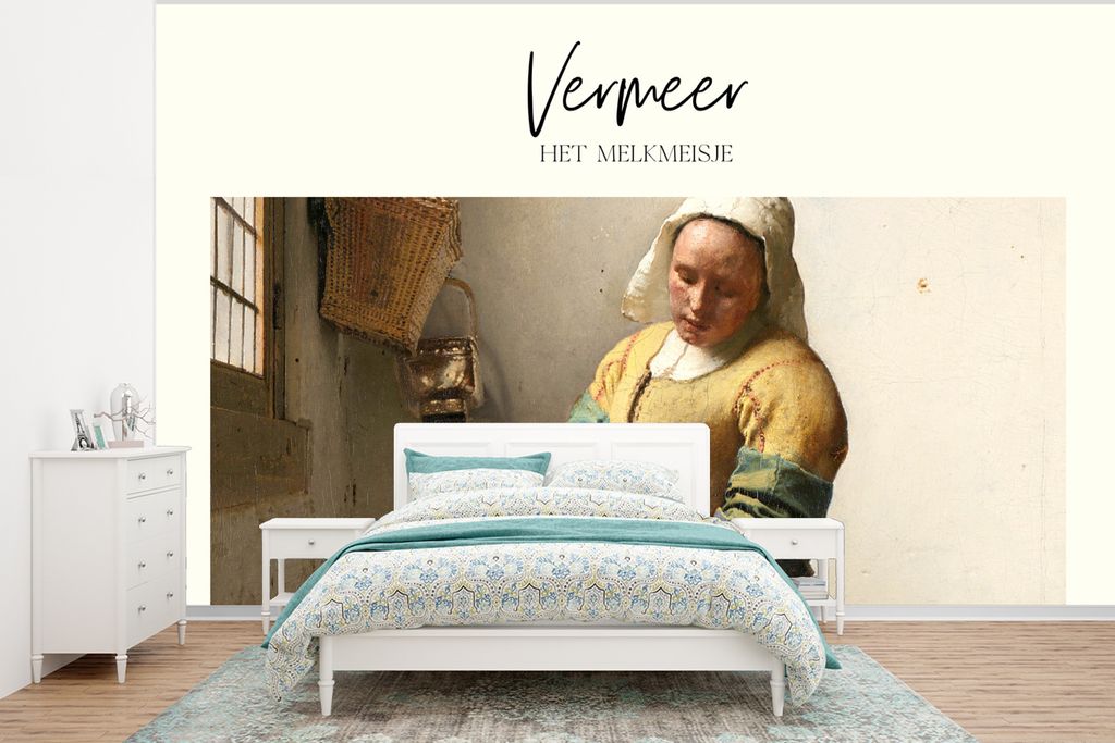 MuchoWow Fototapete für Wohnzimmer oder Schlafzimmer Wandtapete Vinyl Motivtapete Milchmädchen - Vermeer - Alte Meister - 350x260 cm - Wohnzimm...