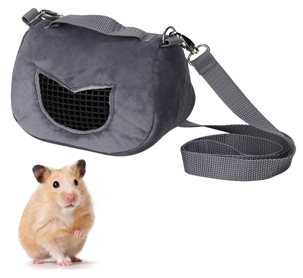 Tragbare, atmungsaktive Transporttasche aus grauem Flanell für Hamster und andere Kleintiere wie Meerschweinchen, Eichhörnchen und Chinchillas