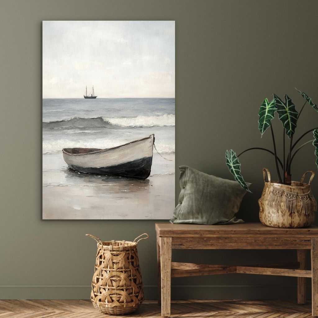 MuchoWow Wanddekoration Metall Metallbild Wandkunst 80x120 cm Ruderboot - Meer - Horizont MuchoWow Aluminium Gemälde - Bilder