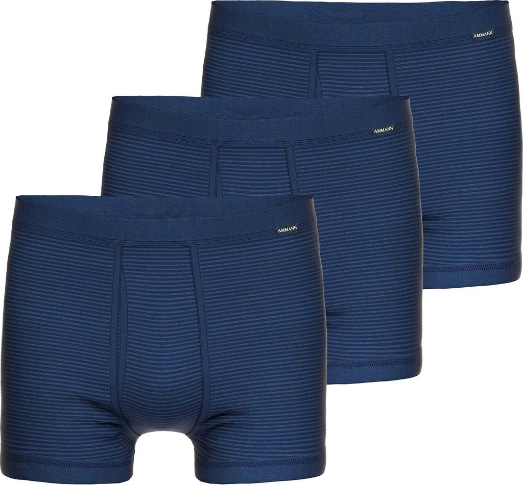 AMMANN Herren Boxershorts 3er Pack - Boxer Briefs Jeans, Weichbund, Eingriff, Feinripp, Baumwollmischung Dunkelblau L
