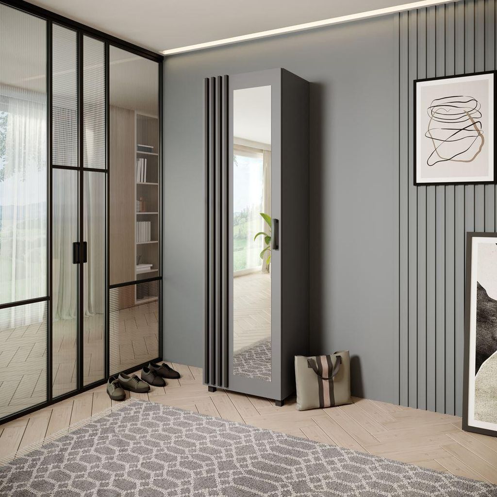 Garderobenschrank LIVIA – Flur-Hochschrank mit Spiegel und Produktbild 