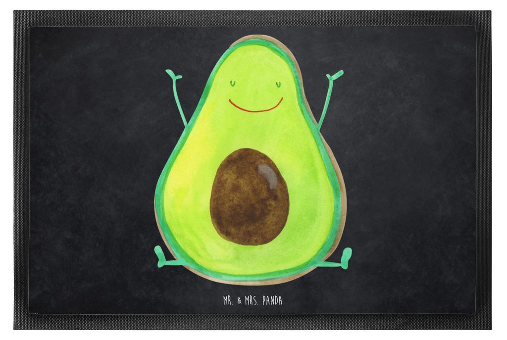 Mr. & Mrs. Panda Gummimatte Avocado Glücklich 60 x 90 cm - Kreidetafel - Geschenk, Freude, Chaos, Schmutzmatte, Frucht, Eingangsmatte, bodenmatte,...
