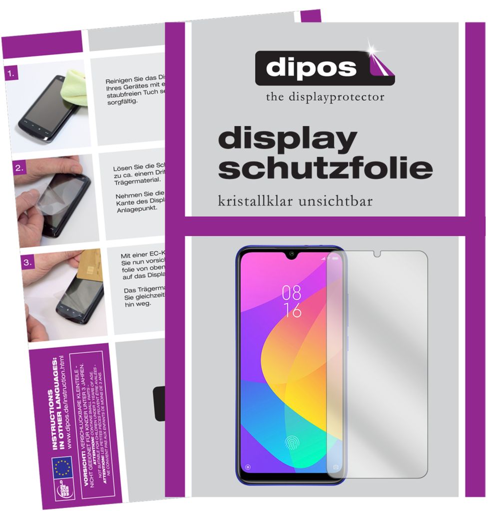 2x Schutzfolie für Xiaomi Mi A3 klar Displayschutzfolie Folie Display Schutz dipos