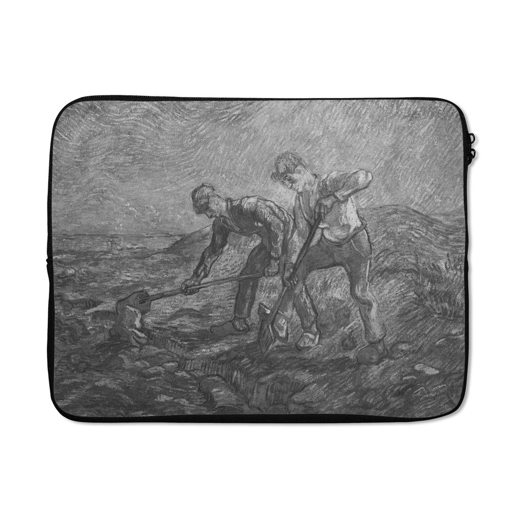 MuchoWow Laptop Hülle 17 Zoll Laptoptasche Die Bagger - Vincent van Gogh - Schwarz und weiß - Zipper - Schutzabdeckung