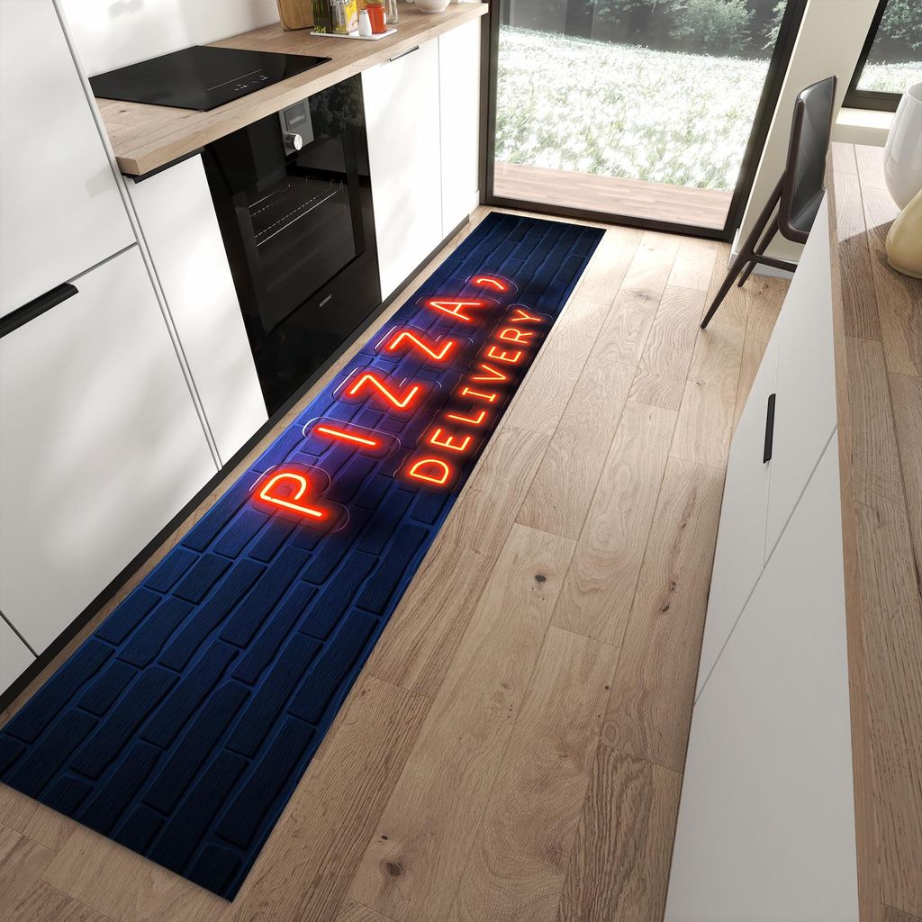 Küchenteppich 60x300cm rutschfest & abwischbar PVC Läufer - Pizzalieferservice