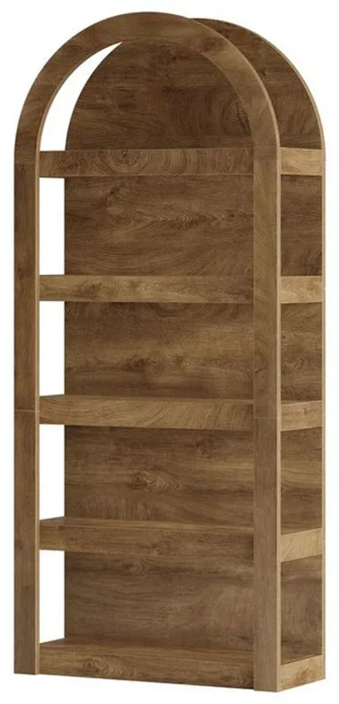 Étagère de Rangement Haute Voûtée Marron - Meuble Bibliothèque Design 180cm