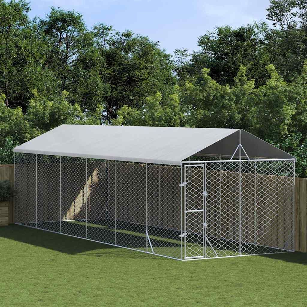 vidaXL Outdoor-Hundezwinger mit Dach Silbern 3x9x2,5m Produktbild 