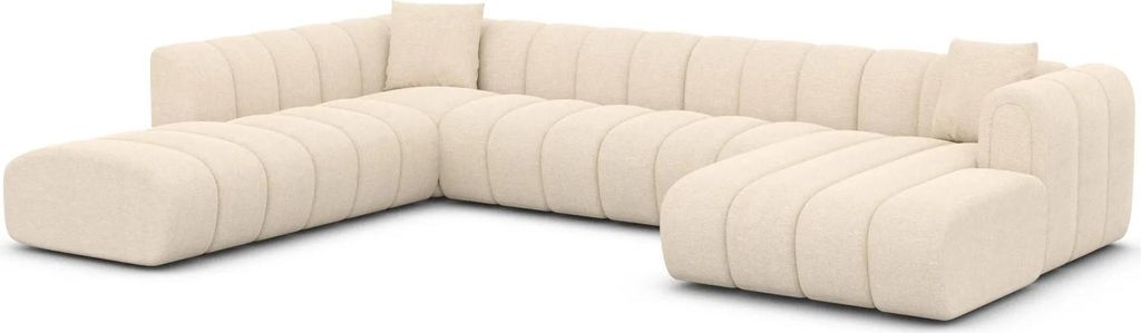 Strukturstoff U-Form XXL Lounge Wohnlandschaft Amoria Creme Rechts