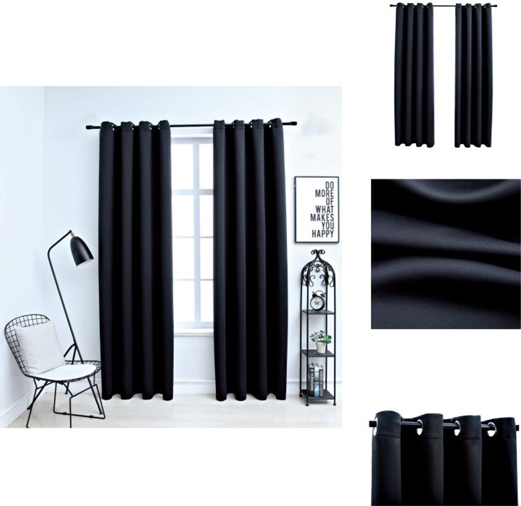 vidaXL Verdunkelungsvorhänge mit Metallösen 2 Stk. Schwarz 140x225 cm - Vorhänge & Gardinen